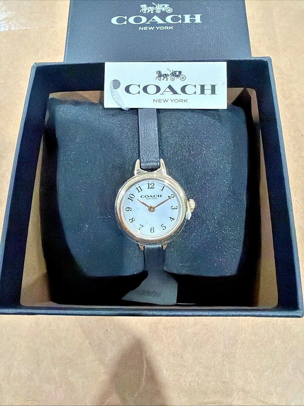 COACH Iris Women’s Quartz Watch - Leather Strap, Petite Round Dial - Black NWT